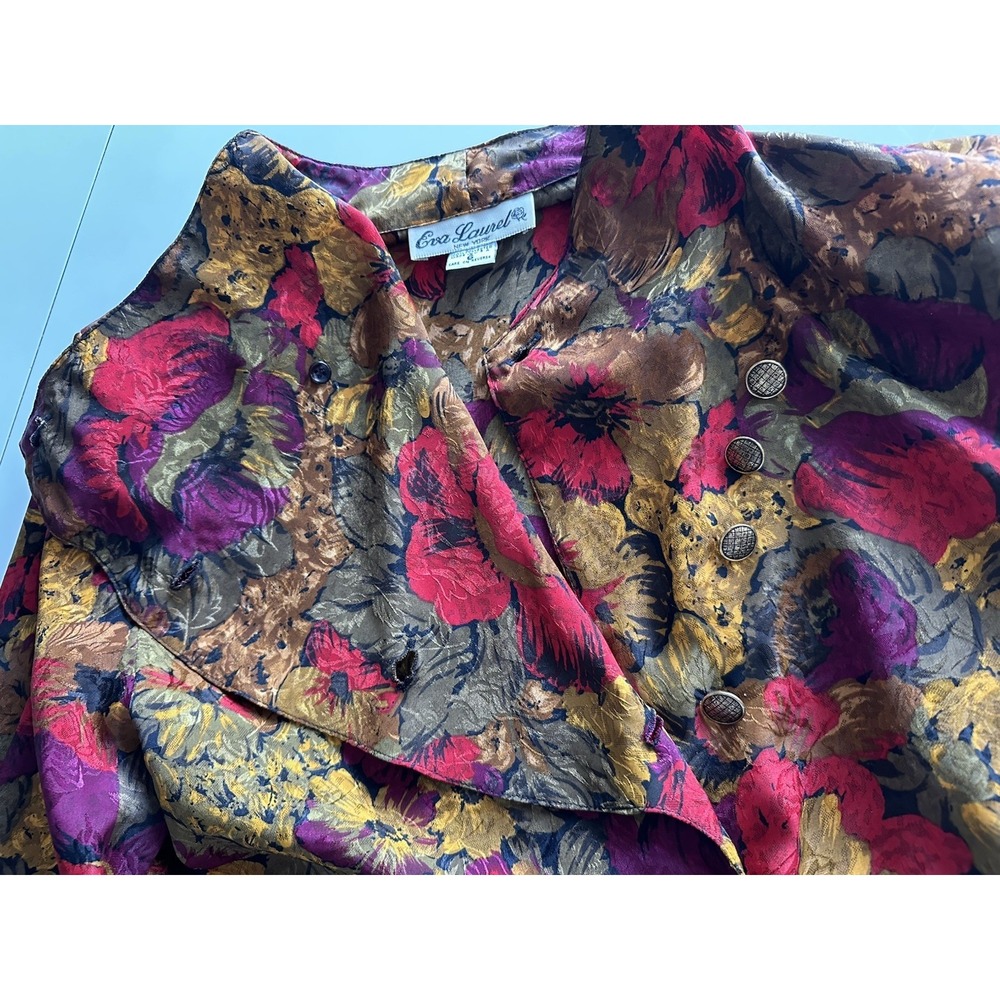 VTG Chic Top Office Secretary Eva Laurel Floral Blouse Career Sz 6 - Picture 11 of 16
